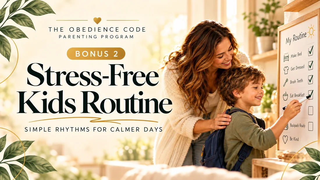 Stress-Free Kids Routine bonus cover, parent and child following a routine